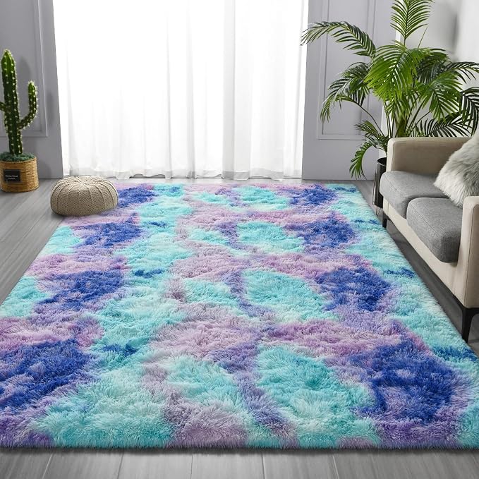 Deerhoo Large Shag Area Rugs 6 x 9, Tie-Dyed Plush Fuzzy Rugs - Image 2
