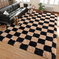 Shag Rugs for Living Room 5x7, Ultra Soft Checkered Black Beige Big Fuzzy Rugs by Ailyei