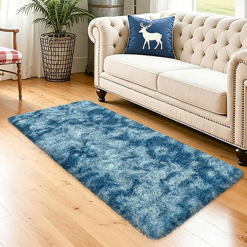 2x5 Feet Soft Fluffy Blue Runner Rug - Image 2
