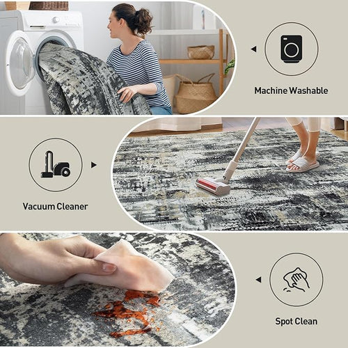 2'6''x8' Runner Rugs Washable Rug: Modern Abstract Hallway Runner Rug Indoor - Image 2