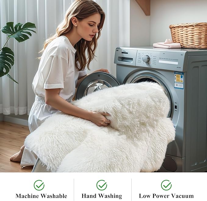 KCHOWUA Cream White Fluffy Shag Rug - Image 5