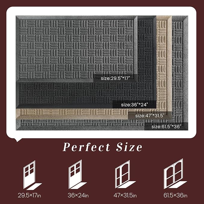 Mibao Front Door Mat Outdoor Entrance, Waterproof Dirt Trapper Doormat - Image 2