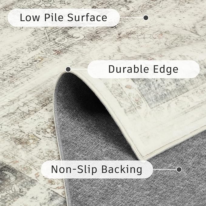 DCX 4x6 Beige Rug, Machine Washable Stain Resistant Distressed Vintage Rug - Image 7
