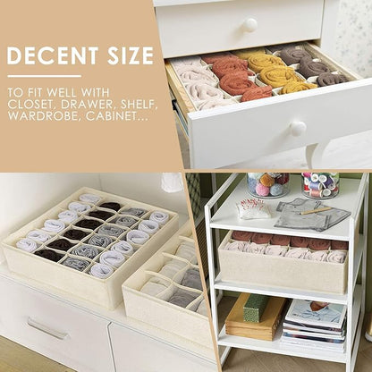 Criusia 3 Pack Sock Underwear Drawer Organizer Dividers, 64 Cell Fabric - Image 3