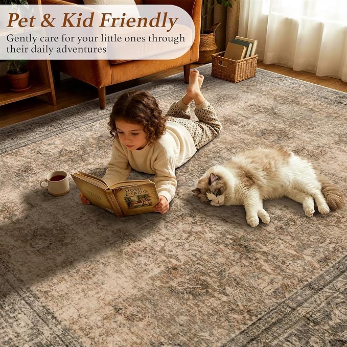 LIANLAM 8x10 Washable Area Rug, Vintage Boho Traditional Pattern, Non-Slip - Image 5