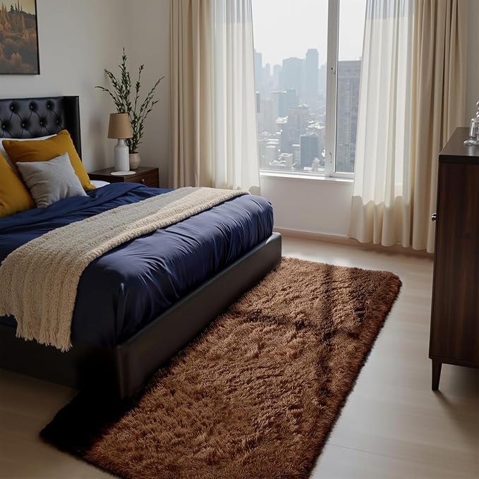 Fluffy Rug Shag Area Rug, Small Bedside Rug, Soft Fluffy Shag Entryway Throw - Image 3