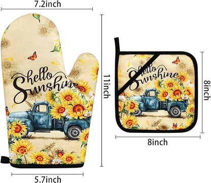 Sunflower Oven Mitts and Pot Holders Sets Vintage Floral Oven Gloves Heat - Image 4