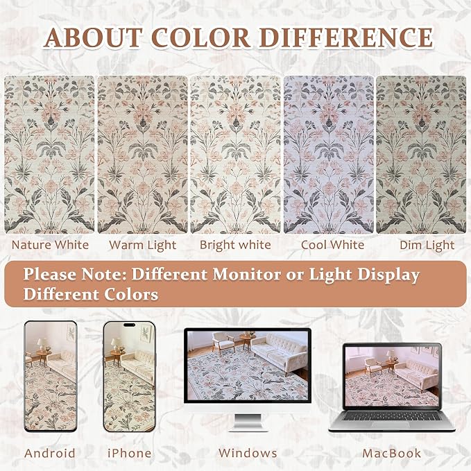 5x7 Area Rugs Washable Rug: Boho Living Room Rug Soft Non-Slip Low Pile Carpet - Image 9