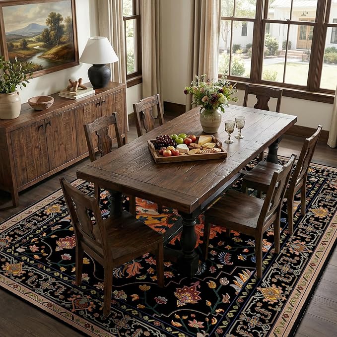RELEANY Area Rugs Large 9'x12' Washable Non-Slip, Floral Vintage Distress - Image 3