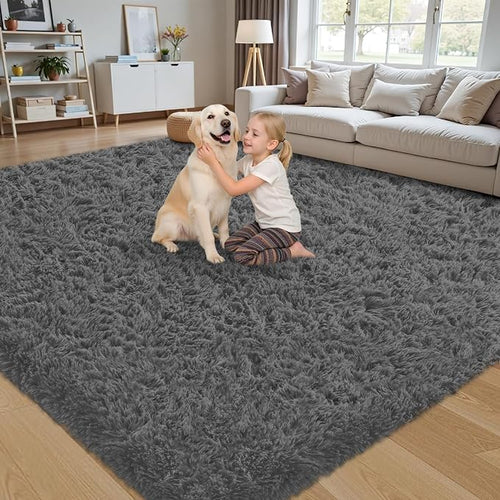 8x10 Area Rug for Living Room:Ultra Soft Fluffy Shag Dark Grey Rugs, Large by Unknown