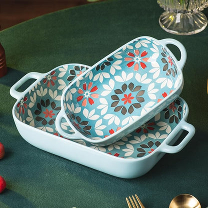 ONCCI Ceramic Baking Dish Set, 2-Piece Hand-painted Porcelain Rectangular - Image 4