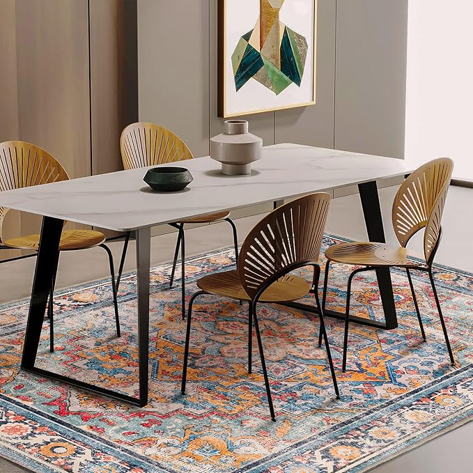 CHAMPLANT Washable Area Rug 8'x10' Boho Chic Medallion Distressed Design - Image 2