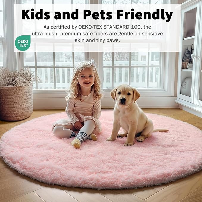 ONASAR Light Pink Fluffy Round Rugs 4ft - Image 5