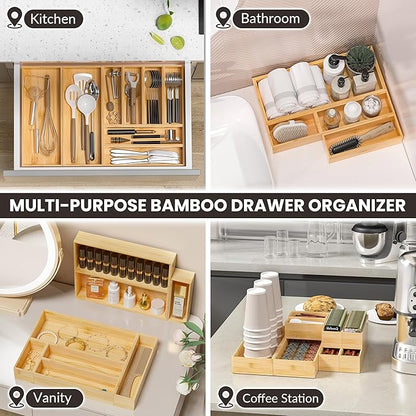 Kitchen Drawer Organizer Bins, Stackable Bamboo Drawer Organizer - Image 5