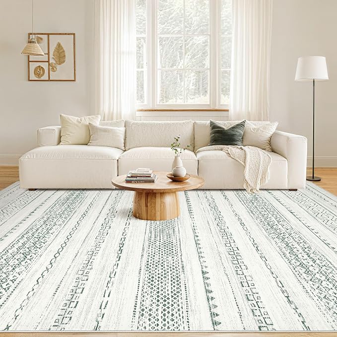 Nakagishi Green Rug Living Room 5x8: Washable Boho Large Neutral Farmhouse Soft - Image 4