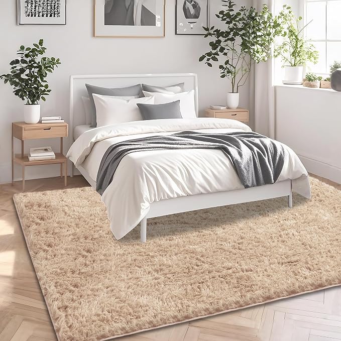 5x7 Beige Area Rugs for Living Room, Fluffy Shag Rug for Bedroom Boys Kids - Image 3