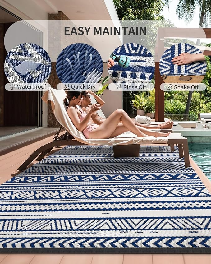 MontVoo Outdoor Rug 8x10 Waterproof Outdoor Patio Rug Mat Reverisble Plastic - Image 8