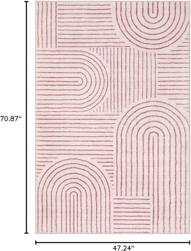 Lahome Abstract Washable Rugs, 4x6 Pink Rug - Image 2