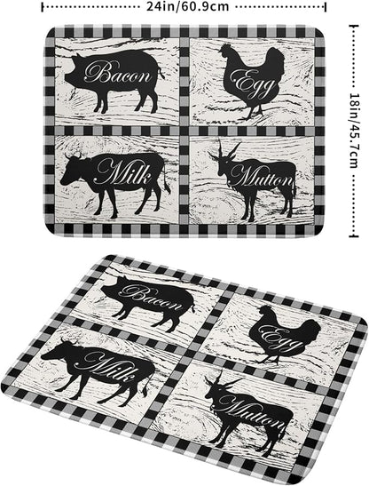 Farmhouse Animal Dish Drying Mat Buffalo Plaid Drainer Rack Mats Fast Dry - Image 2