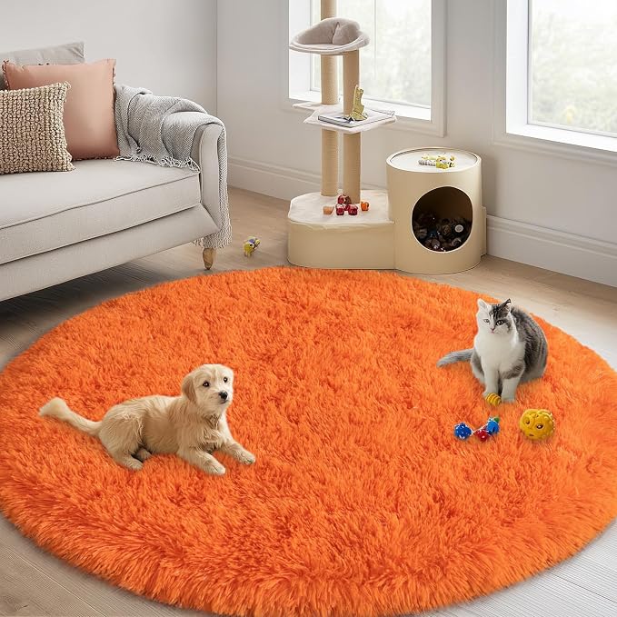 Round Orange Rug for Bedroom, 4 ft Circle Area Rugs for Living Room, Soft - Image 4