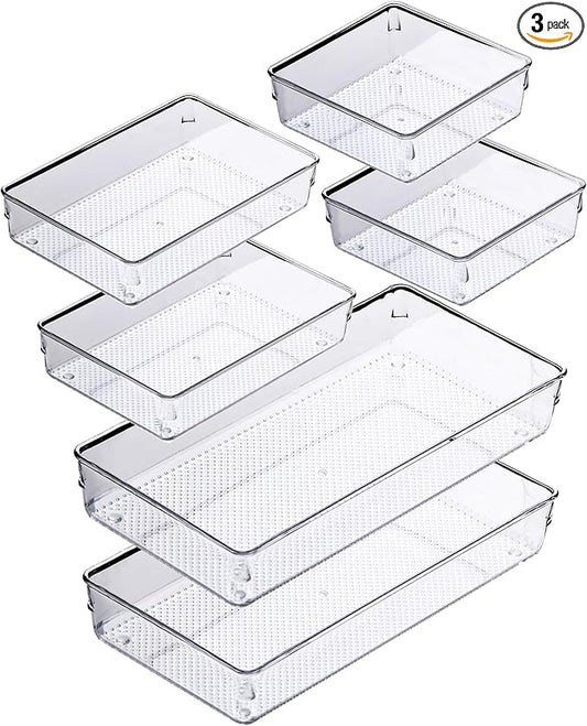 3 Pack Clear Plastic Drawer Organizer Tray Cutlery Utensil Makeups Drawer by ihomecooker