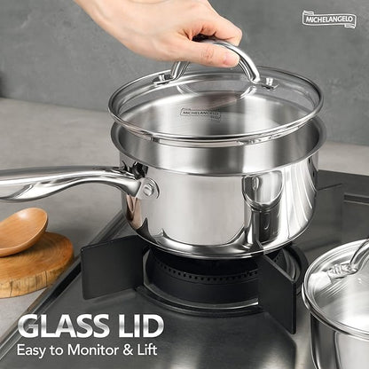 MICHELANGELO Saucepan Set 6pc, Triply Stainless Steel Sauce Pan - Image 2