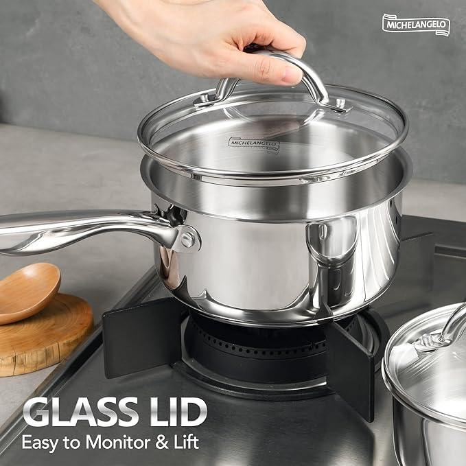 MICHELANGELO Saucepan Set 6pc, 18/10 Stainless Steel Sauce Pan - Image 2