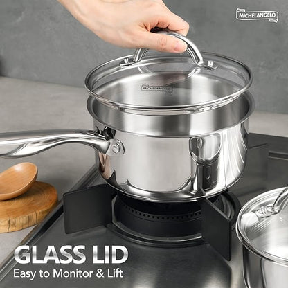 MICHELANGELO Saucepan Set 6pc, 18/10 Stainless Steel Sauce Pan - Image 2