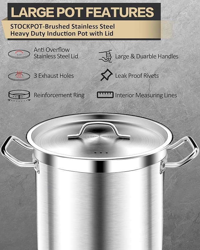 STOCKPOT Large Stock Pot with Lid – Professional Stainless Steel Stockpot 40 - Image 3