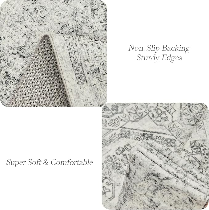 Soalmost 5x7 Area Rugs Grey Low Pile Indoor Washable Trendy Faded Style Floral - Image 5