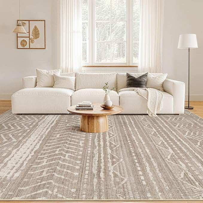 Nakagishi 9x13 Area Rugs Living Room: Washable Boho Large Neutral Soft - Image 4