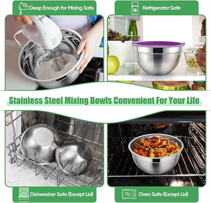 P&P CHEF Mixing Bowls with Airtight Lids Set of 5, 10-Piece Stainless Steel - Image 6