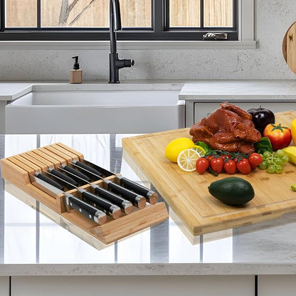 Utoplike Knife Drawer Organizer Bamboo Knives Block - Image 6