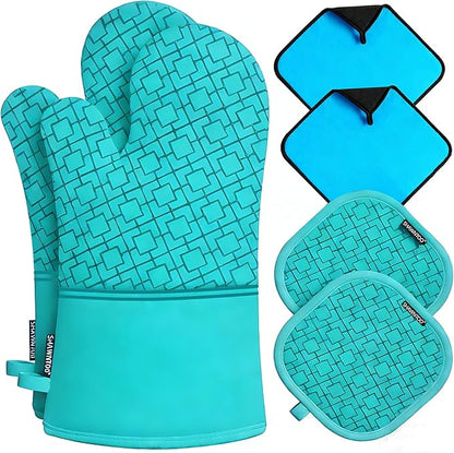 Oven Mitts and Pot Holders Sets 6pcs, Kitchen Oven Glove, High Heat Resistant by OvenMitts