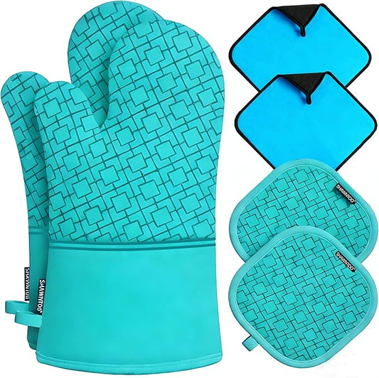 Oven Mitts and Pot Holders Sets 6pcs, Kitchen Oven Glove, High Heat Resistant by OvenMitts