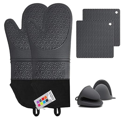 Silicone Oven Mitts and Pot Holders Sets, MTZRFLL Extra Long Heat Resistant by MTZRFLL