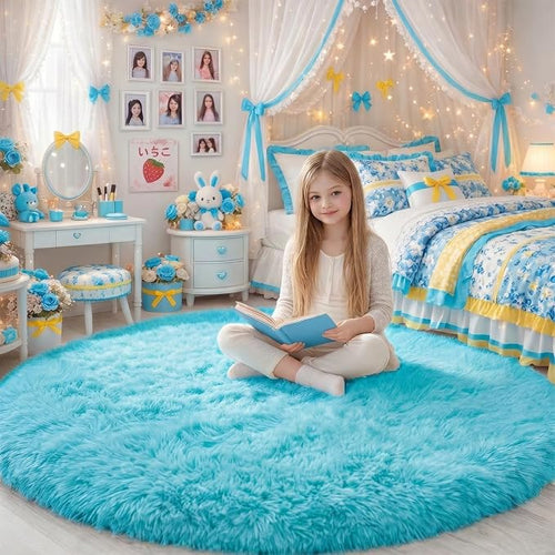 Amdrebio Blue Round Circle Rugs 6Ft by Amdrebio