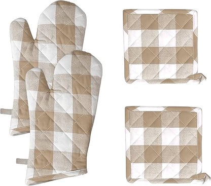 Native Fab Buffalo Plaid Check Oven Mitts and Pot Holders Set of 4, 100% Cotton by NativeFab
