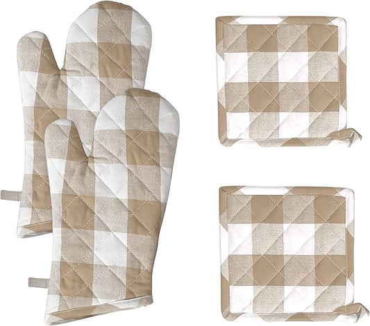 Native Fab Buffalo Plaid Check Oven Mitts and Pot Holders Set of 4, 100% Cotton by NativeFab