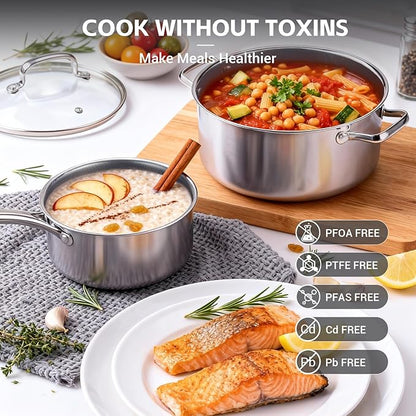 Ammeloo 17 Pcs Nonstick Stainless Steel Cookware Set, Hybrid Stainless Steel - Image 5