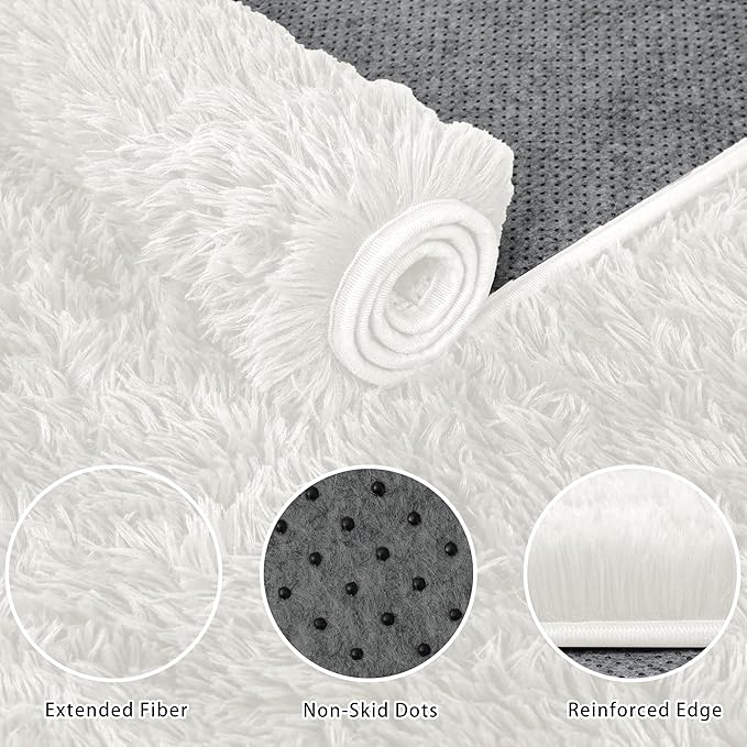 4x6 Area Rug for Living Room:Ultra Soft Fluffy Shag White Rugs, Large Fuzzy - Image 6