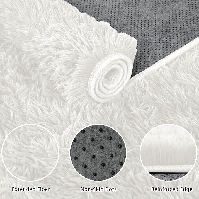 5x7 Area Rug for Living Room:Ultra Soft Fluffy Shag White Rugs, Large Fuzzy - Image 4