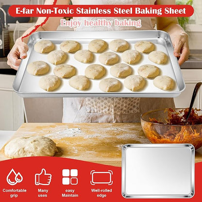 E-far Cookie Sheets Set of 4, 18”x13” Stainless Steel Baking Sheet Pans - Image 4