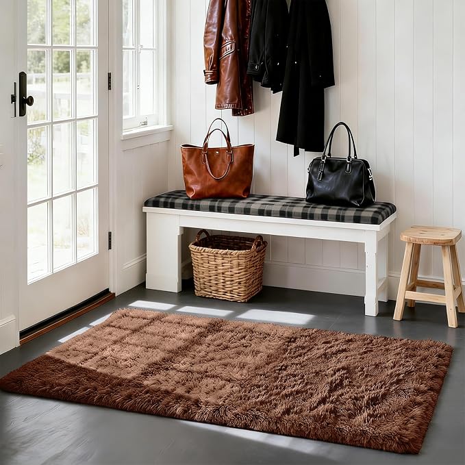 Fluffy Rug Shag Area Rug, Small Bedside Rug, Soft Fluffy Shag Entryway Throw by Yongyangjuxi