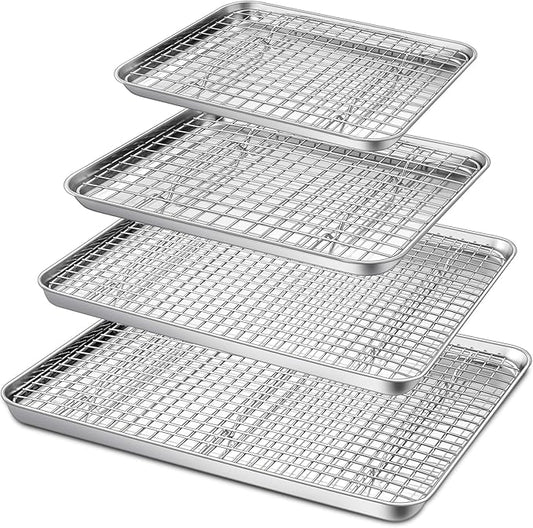 P&P CHEF 16 + 12.5 + 10.4 + 9 Inch Baking Sheet and Rack Set, Oven & Dishwasher by PPCHEF