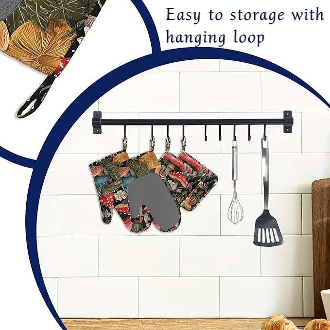 Mushroom Forest Oven Mitts and Pot Holders Cute Snail Wildflowers Silicone - Image 3