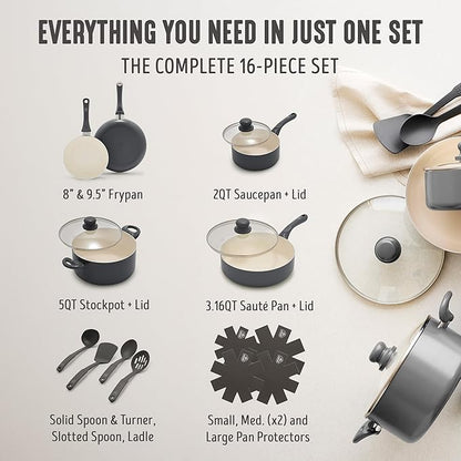 GreenLife 16-Piece Nonstick Cookware Set, Non-Toxic Ceramic Pots and Pans Set - Image 5
