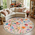 Round Area Rug for Living Room: 6 ft Floral Washable Circle Rug Soft Boho by PLHXFRSoftAreaRugs