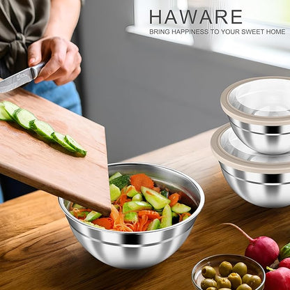 HaWare Mixing Bowls with Airtight Clear Lids, 6-Piece Stainless Steel Strong - Image 7