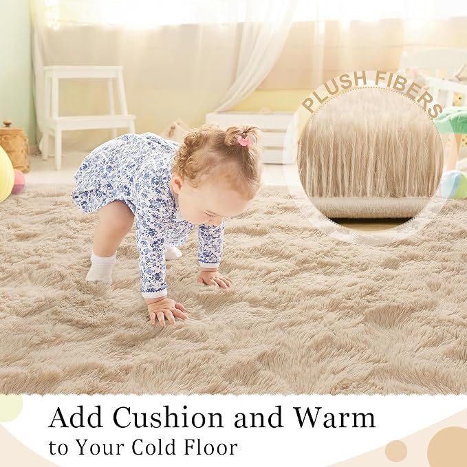 BENRON Fluffy Rugs for Living Room 5x8 Light Tan, Washable Large Area Rugs for - Image 5